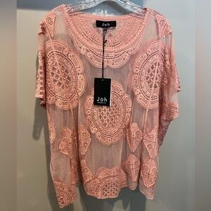 NWT Joh Apparel Pink/Mauve Lace Sheer Short Sleeve Size S/M